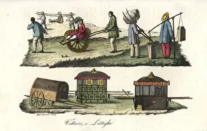 Sedan Prints: Chinese sedan chairs, wagons, harness and yoke