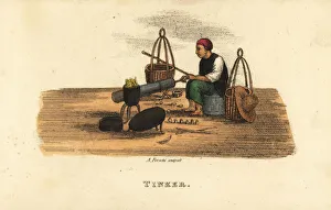 Freschi Collection: Chinese tinker with portable forge, bellows