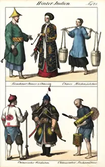 Nightwatchman Prints: Chinese with tobacco pipes, milkmaid, soldiers