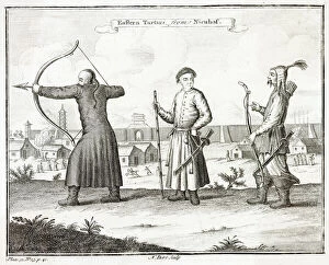 Images Dated 7th April 2021: Chinese warriors from Eastern Tartary practising their archery Date: 1752
