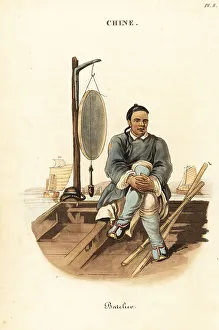Junk Prints: Chinese waterman and his barge, 18th century