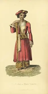 Handcoloredcopperplate Prints: Chob-dar or mace bearer