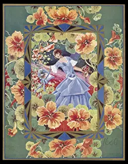 Tending Prints: Chocolate box design, lady in a garden