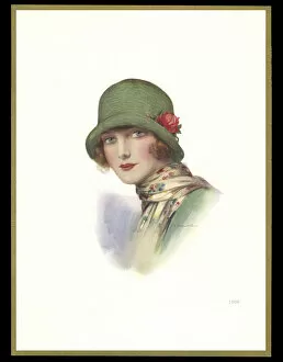 Flowery Collection: Chocolate box design, lady in green cloche hat