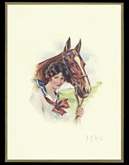 Chocolate box design, lady and horse