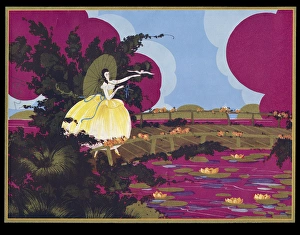 Lily Gallery: Chocolate box design, lady by lily pond