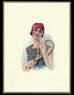 Sporty Prints: Chocolate box design, lady with tennis racquet