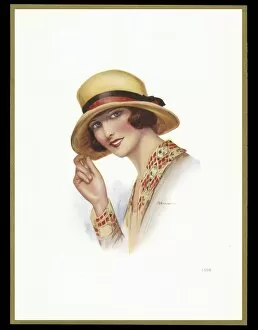 Chocolate box design, lady in wide brimmed hat