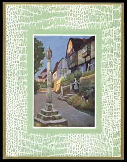 Chocolate box design, village scene with monument