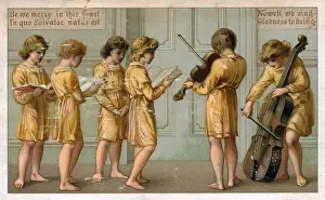 Choristers Prints: Choirboys and musicians on a Christmas card