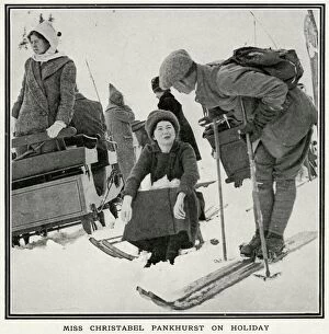 Christabel Pankhurst sledging in Villar