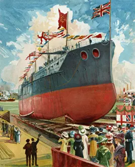 Launches Prints: Christening a Ship before she is launched