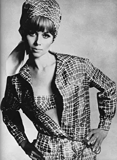 Matching Prints: Christian Dior shirt dress and matching bikini, 1965