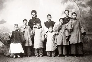 Christian missionaries and school children, China c. 1890 s