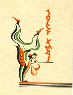 Acrobats Gallery: Christmas card with acrobat, Jolly Xmas