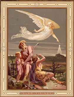 Images Dated 28th September 2017: Christmas card, angel and shepherds, Glad Tidings