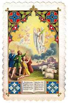 Images Dated 5th October 2017: Christmas card with angels and shepherds