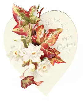 Veins Prints: Christmas card with autumn leaves and white flowers