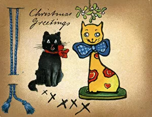 Images Dated 30th January 2017: Christmas card, black cat and china cat