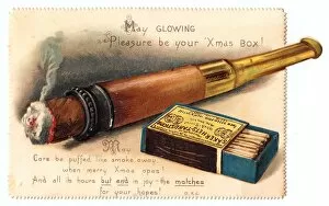 Images Dated 5th October 2017: Christmas card with cigar and box of matches