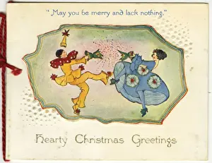 Columbine Prints: Christmas card, Clown and lady with cracker