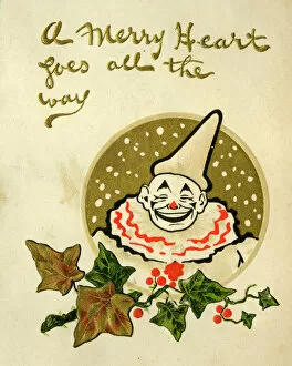 Heart Collection: Christmas card, clown in snow