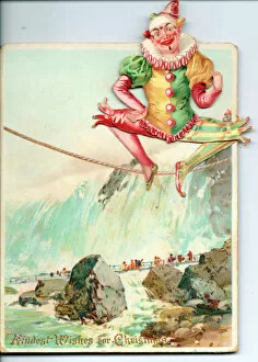 Images Dated 21st May 2018: Christmas card with a clown on a tightrope