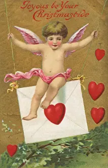 Joyous Prints: Christmas Card - Cupid, envelope and hearts
