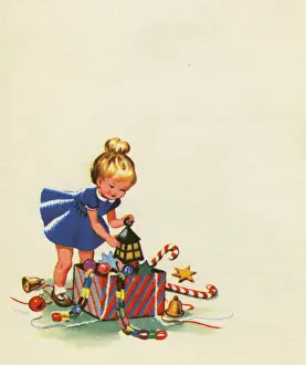 Christmas card, Dressing the Christmas Tree