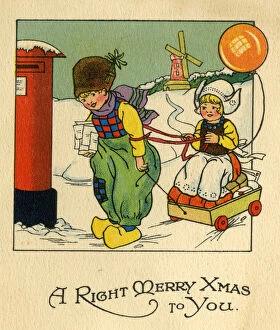 Christmas Card - Dutch children posting cards