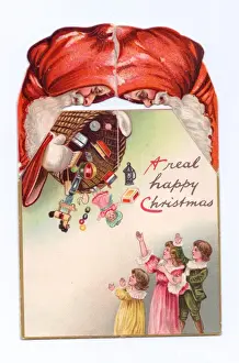 Showering Prints: Christmas card, Father Christmas delivering presents