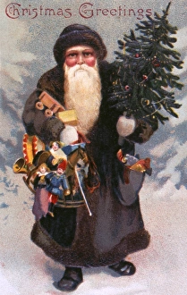Images Dated 13th April 2017: Christmas card, Father Christmas with presents
