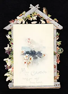 Perching Prints: Christmas card with flowers and bird