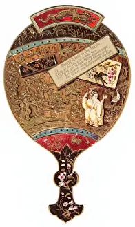 Christmas card in the form of an oriental fan