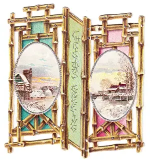 Christmas card in the form of an oriental folding screen