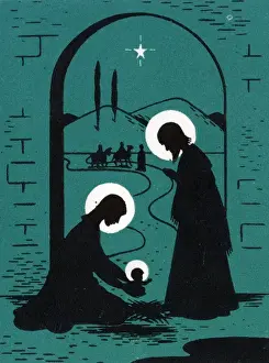 Christmas card, Green Nativity