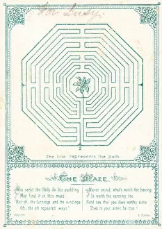 Maze Collection: Christmas card with holly in the middle of a maze