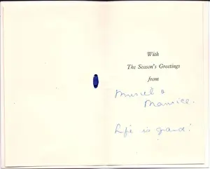 Christmas card (interior) with blue ribbon