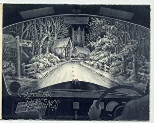 Images Dated 11th August 2017: Christmas card, motoring snow scene