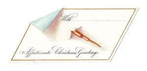 Rectangle Prints: Christmas card with a pen breaking through it