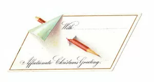 Torn Collection: Christmas card with a pencil breaking through it
