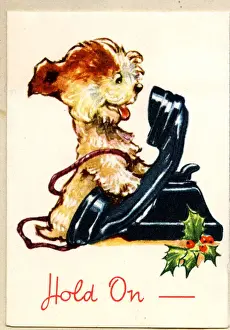 Pups Prints: Christmas Card, Puppy with telephone