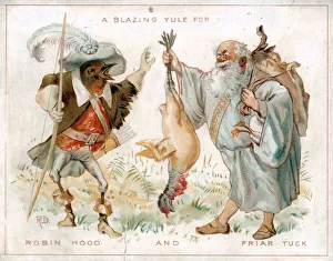 Images Dated 6th July 2018: Christmas card, Robin Hood and Friar Tuck