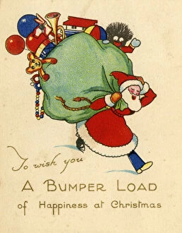 Images Dated 4th August 2016: Christmas Card - Santa carrying sack of toys