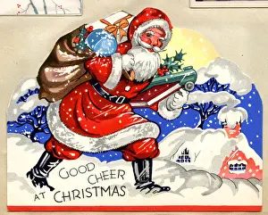 Cheer Prints: Christmas card, Santa Claus with sack and presents