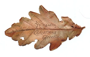 Victorian and Edwardian Christmas Cards Gallery: Christmas card in the shape of an autumn leaf