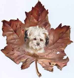 Christmas card in the shape of an autumn leaf