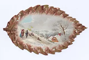 Christmas card in the shape of an autumn leaf