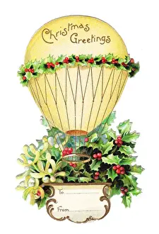 Victorian And Edwardian Christmas Card Prints: Christmas card in the shape of a balloon