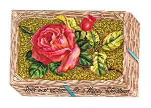 Christmas card in the shape of a basket of roses